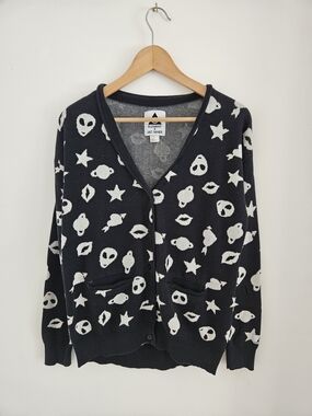 Element X Jac Vanek Alien Print Cardigan Sweater Mens Medium Skateboard